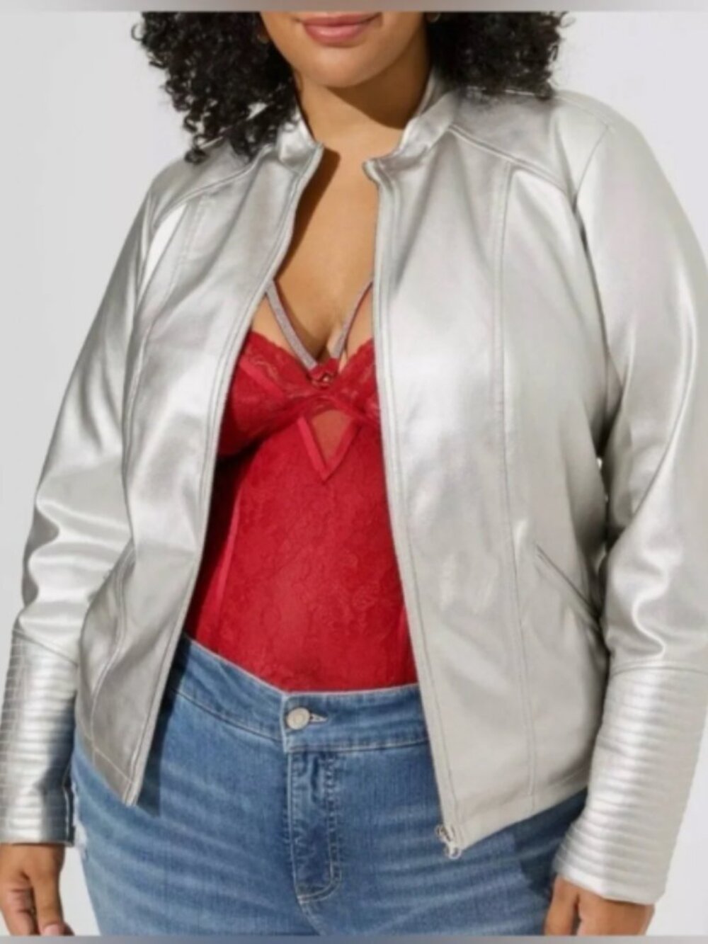 torrid Silver Metallic Faux Leather Moto Jacket